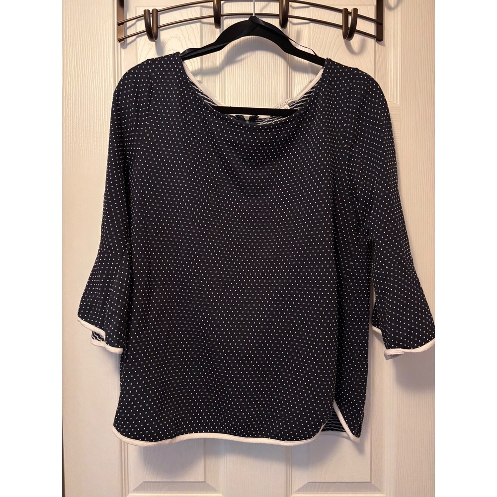 Green Envelope Navy Polka Dot Bell Sleeve Blouse Top Large GTD534-JACA